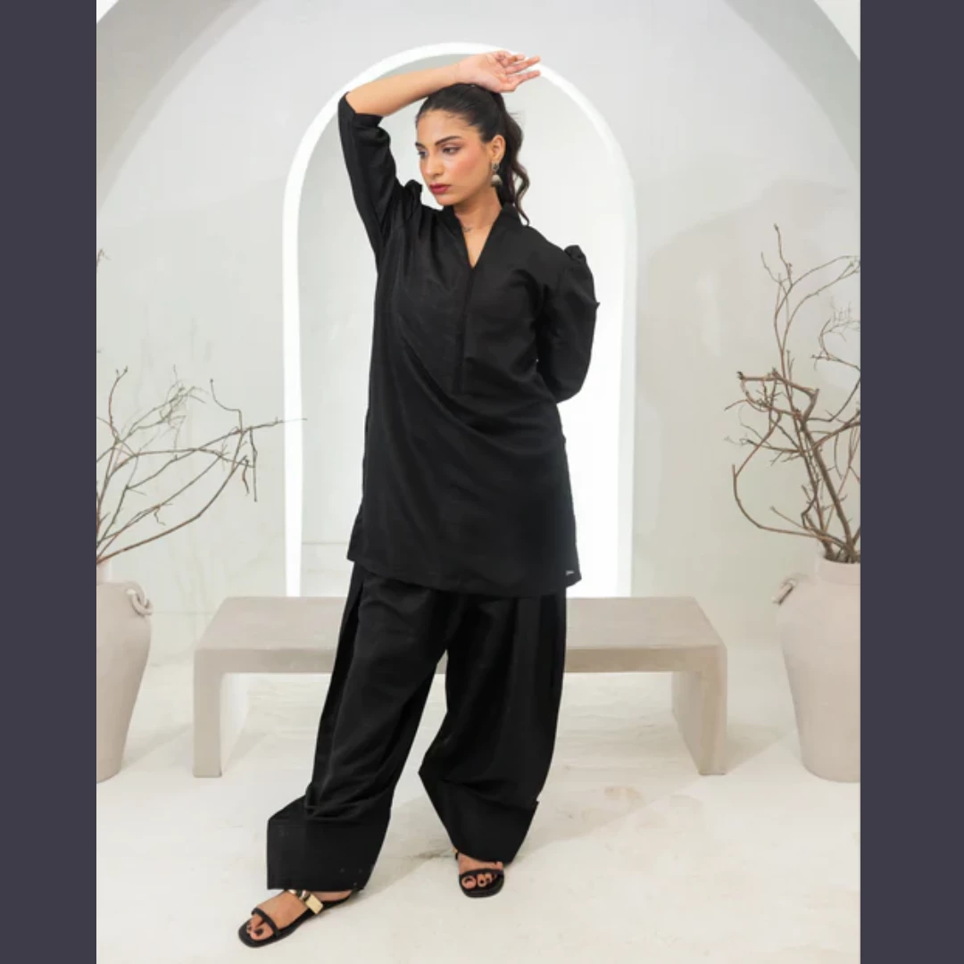 Sable Black Farshi Shalwar Set