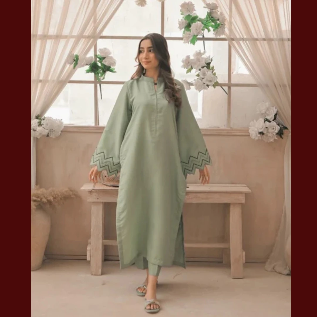 Apple Green Embroidered Two-Piece