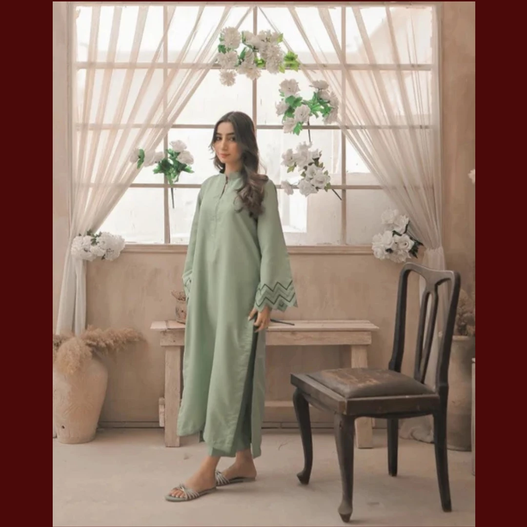 Apple Green Embroidered Two-Piece