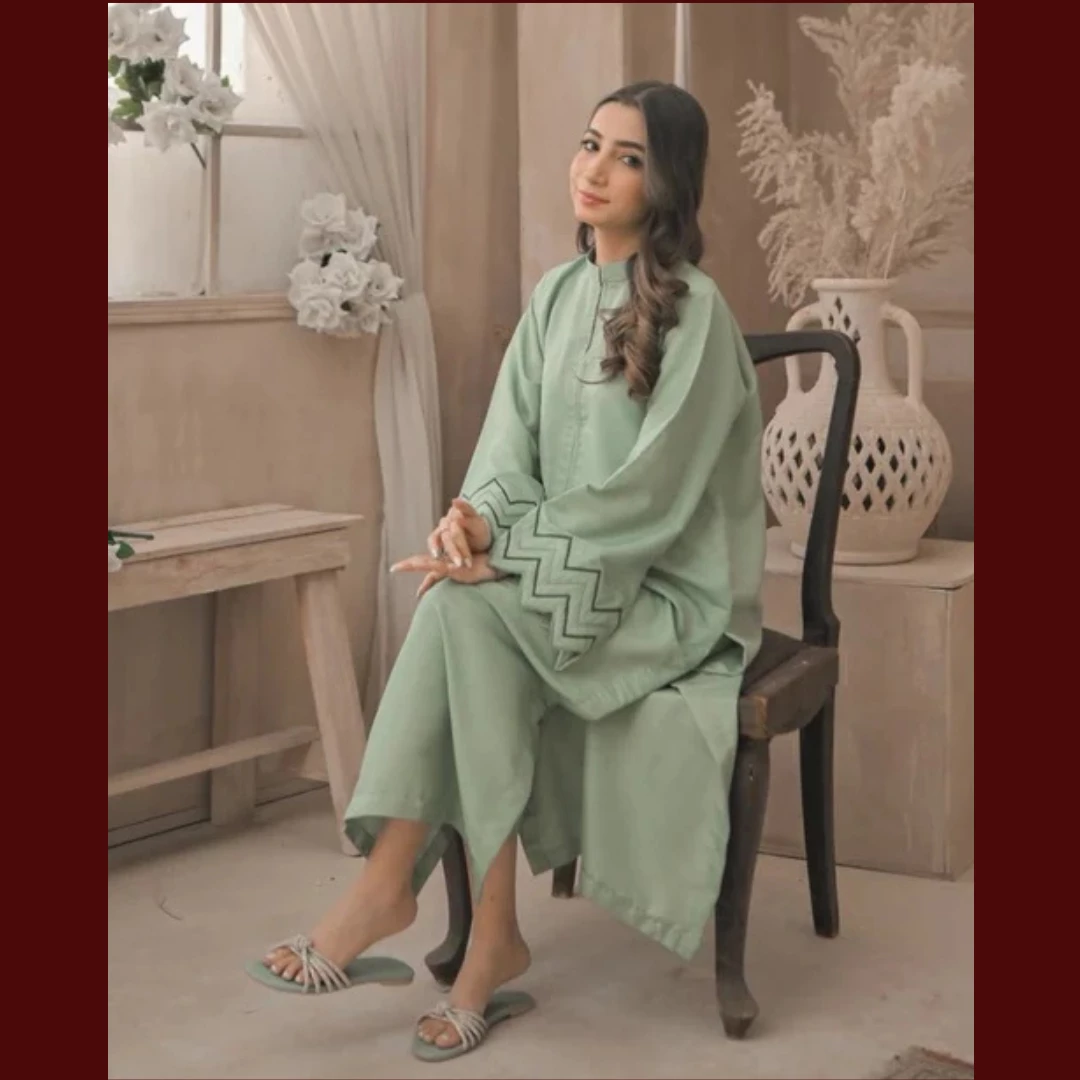 Apple Green Embroidered Two-Piece